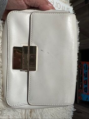 Michael Kors White Leather Crossbody with Gold-Tone Lock
